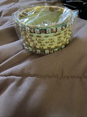 Embellished Cream and Gold Beaded Bangle Bracelet
